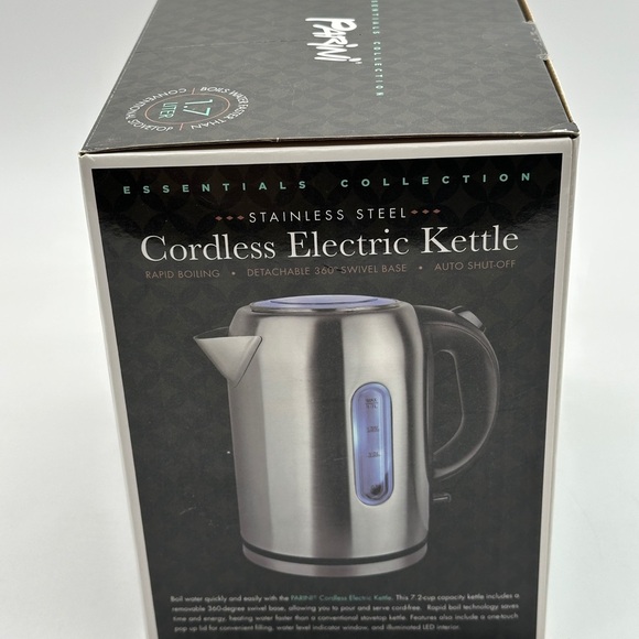 Parini Cordless Electric Kettle 7.2 Cup Capacity Rapid Boil Stainless Steel - Picture 4 of 5
